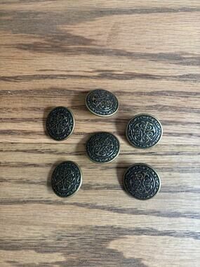 Vintage Antique Gold Metal Buttons 1” Shank Buttons Set Of 6